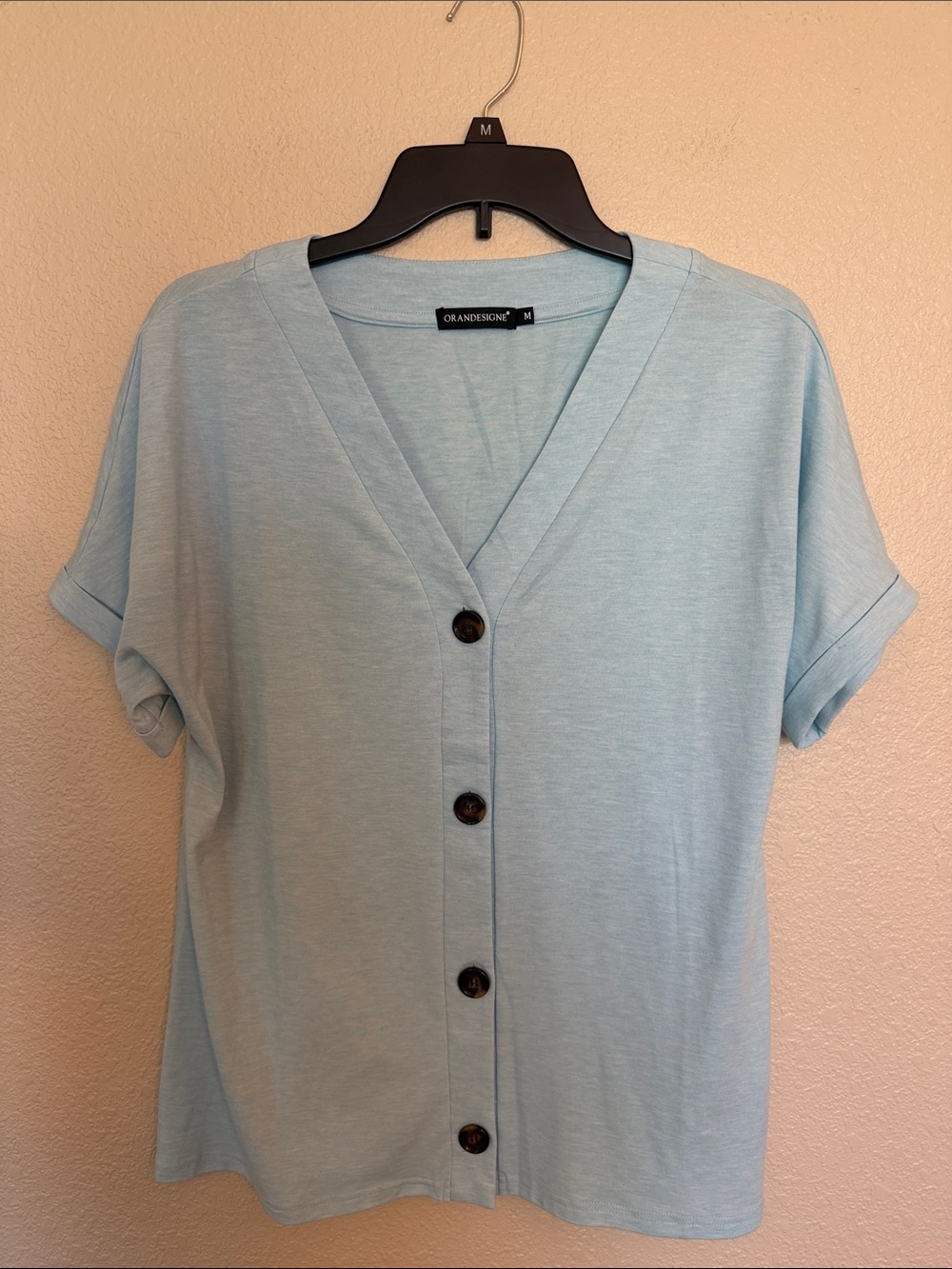 Ornandesign Light Blue Button-Front V-Neck Top